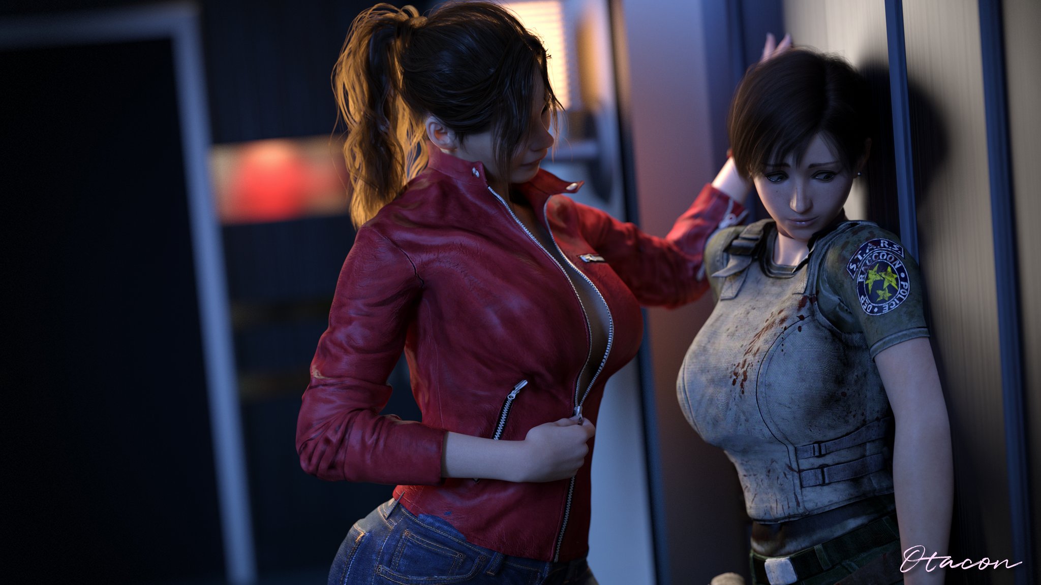 2girls, 3d, ara ara, ass, big ass, big breasts, breasts, bust, busty, capcom, chest, claire redfield, curvaceous, curvy, curvy figure, female, female focus, hips, hourglass figure, huge breasts, human, large breasts, legs, light skin, light-skinned female, mature, mature female, otacon212, rebecca chambers, resident evil, resident evil 2, resident evil 2 remake, short hair, shy, slim waist, thick, thick hips, thick legs, thick thighs, thighs, top heavy, voluptuous, waist, wide hips, yuri