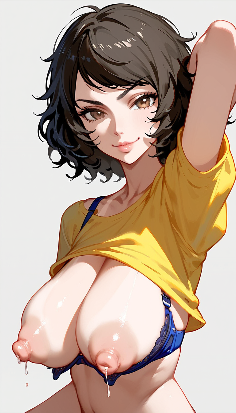 ai_generated big_breasts cocky_smile milf mommy mommy_kink persona_5 puffy_nipples sadayo_kawakami