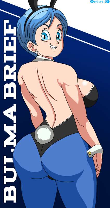 alternate_version_available ass blue_hair bulma_briefs bunny_ears bunny_tail bunnysuit darkuro_27 dragon_ball dragon_ball_super_super_hero looking_back sideboob