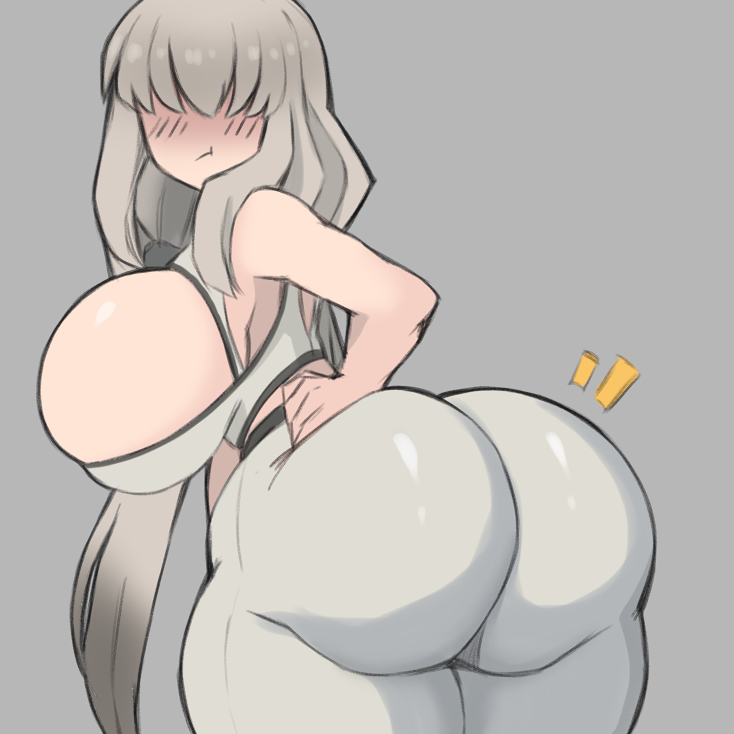 1girls, ass, ass focus, blush, breasts, butt crack outline, female, female only, grey hair, huge ass, huge breasts, leggings, pout, solo, solo female, suomii, uzaki tsuki, uzaki-chan wa asobitai!, wide hips, workout clothes