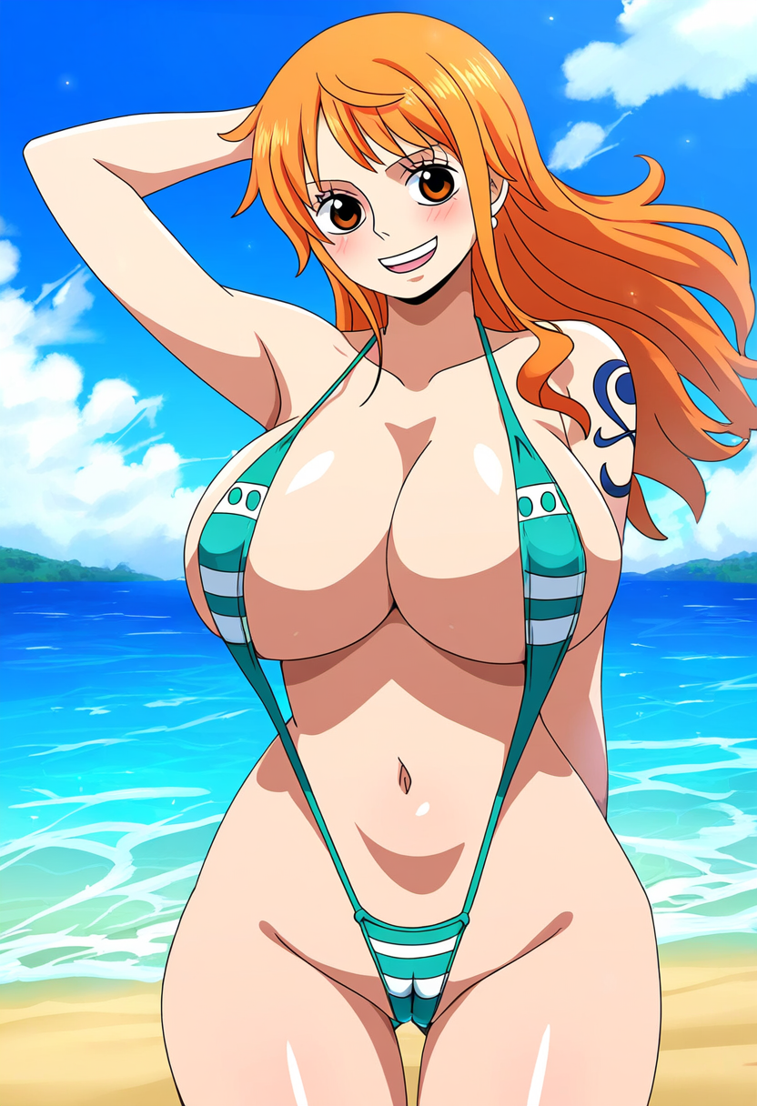 ai_generated alternate_costume breasts female female_only nai_diffusion nami nami_(one_piece) one_piece post-timeskip ryu sling_bikini solo stable_diffusion swimsuit