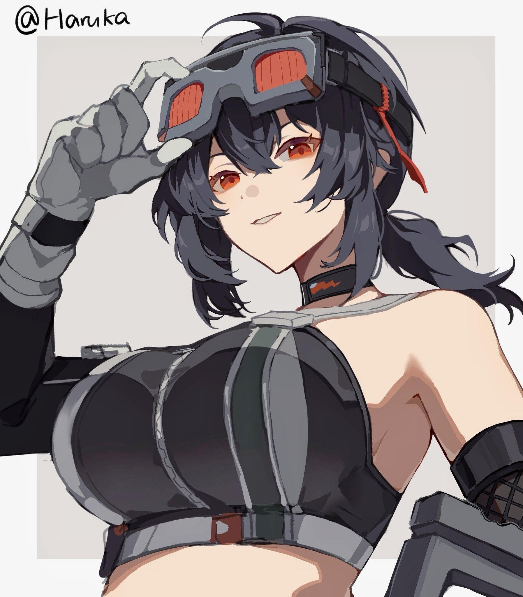 1girls, big breasts, breasts, female, grace howard, mechanic, orange eyes, zenless zone zero