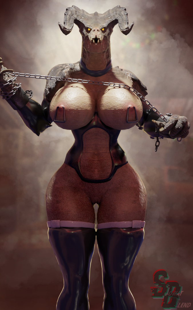 10:16 2020 3d 3d_(artwork) animal_humanoid anthro athletic_female bethesda_softworks big_breasts breasts chains claws clothed clothing collar corset deathclaw digital_media_(artwork) fallout female female_deathclaw genitals horn humanoid leather leather_clothing lingerie looking_at_viewer nipple_piercing nipples piercing pussy reptile scalie simple_background solo solo_focus sowat-blend topwear video_games