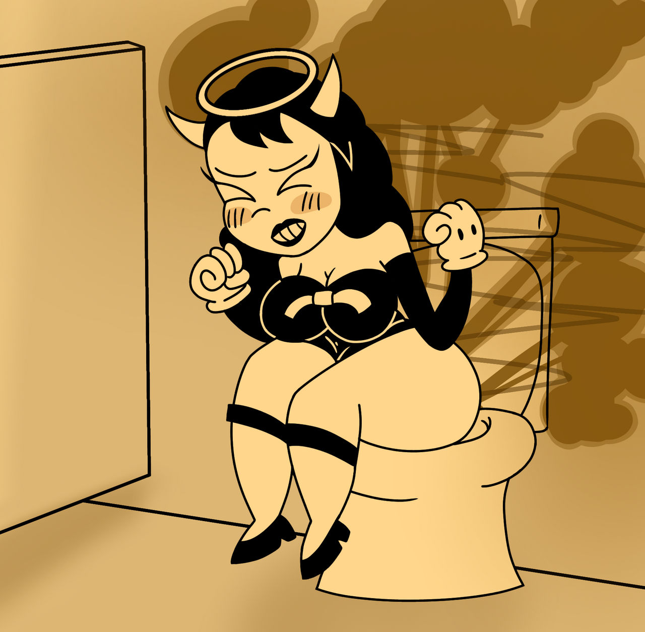 alice_angel bendy_and_the_ink_machine fart fart_cloud fart_fetish farting toilet toilet_use