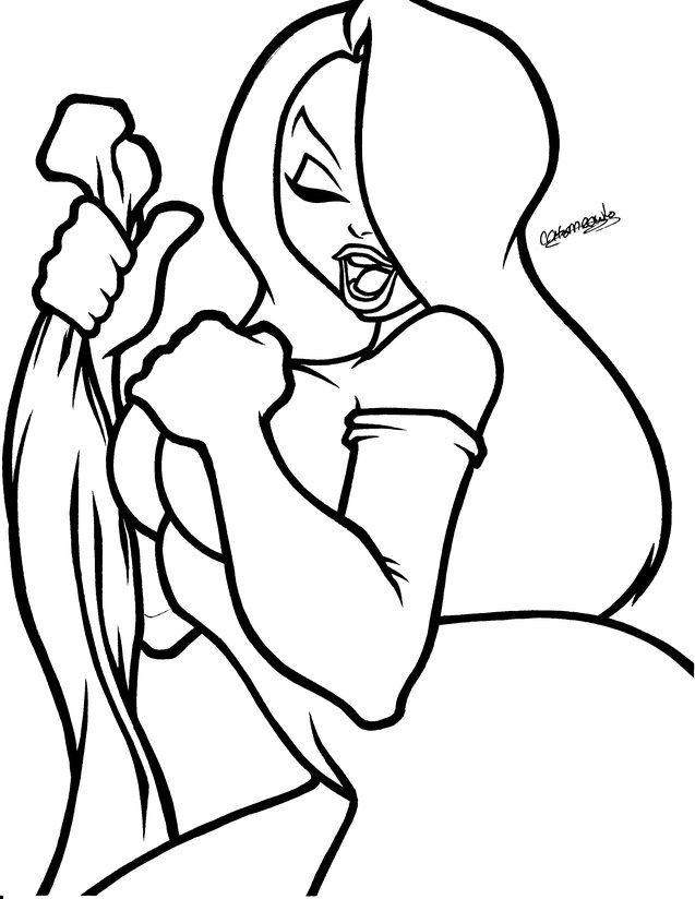 anya_uribe assesina catsmeow covering covering_nipples disney elbow_gloves female female_only hair_over_one_eye human jessica_rabbit line_art long_hair monochrome open_mouth solo who_framed_roger_rabbit