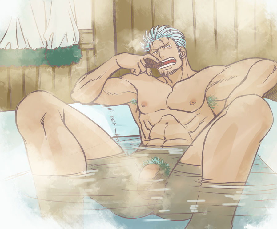 1boy armpit_hair bath bathtub flaccid male male_only one_piece penis pubic_hair smoker_(one_piece) solo straight_hair tagme