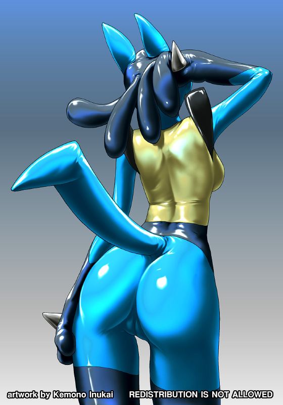 ass back_view color female female_only hand_on_head kemono_inukai lucario nintendo nude pokemon pokemon_(species) raised_tail solo standing tagme vulva