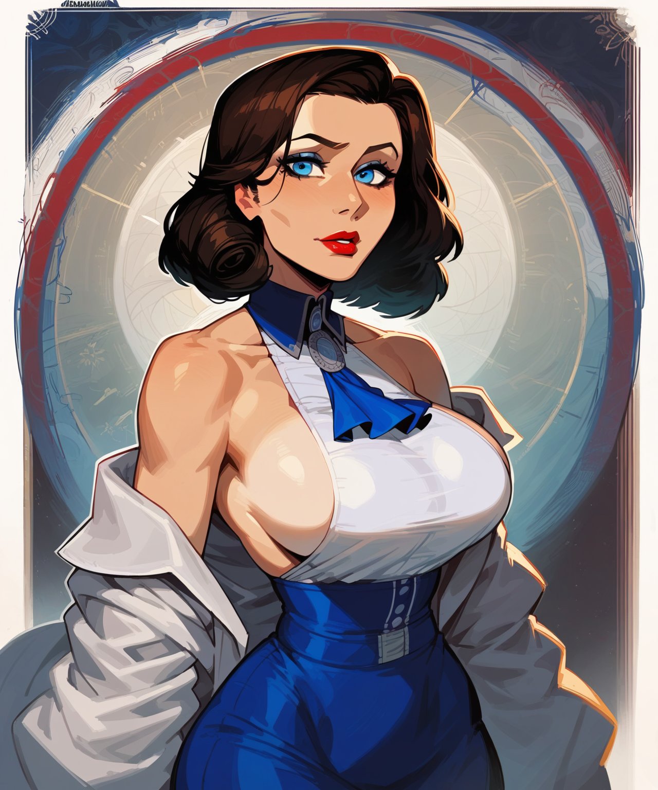 ai_generated bioshock bioshock_infinite blue_eyes brown_hair busty elizabeth_comstock female female_only hourglass_figure makeup saucy_trove tagme wide_hips