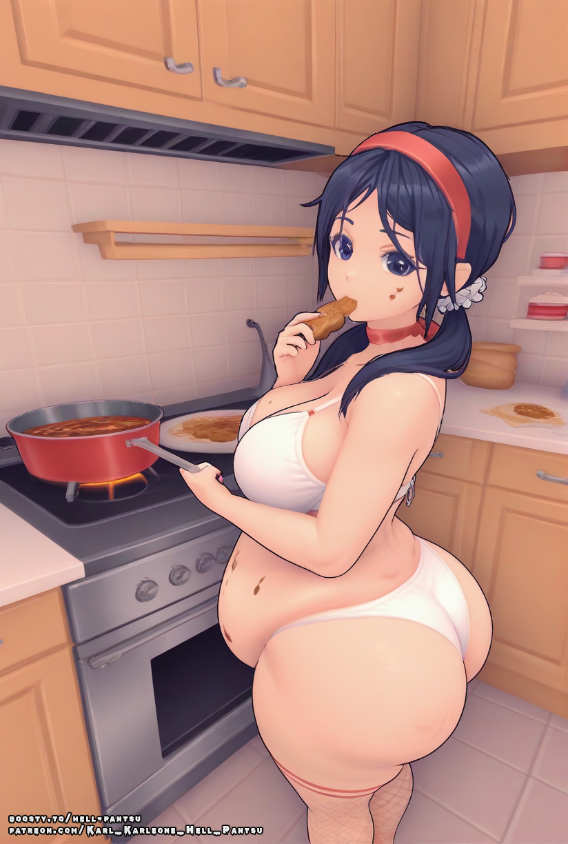 ai_generated ass belly belly_button blue_eyes blue_hair bra breasts fat female_only hell-pantsu medium_breasts miside mita_(miside) panties thick_thighs thighs white_body