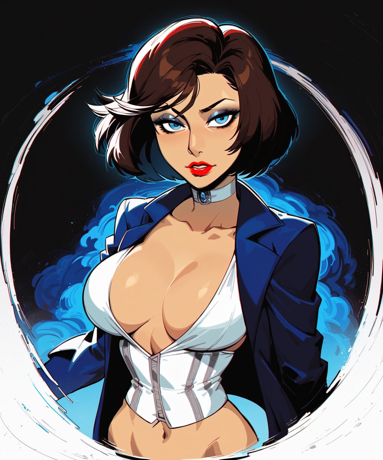 ai_generated bioshock bioshock_infinite blue_eyes brown_hair busty elizabeth_comstock female female_only hourglass_figure makeup saucy_trove tagme wide_hips