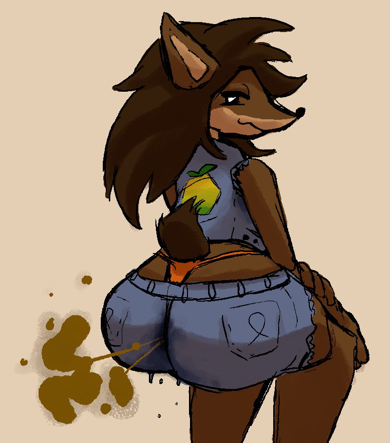 activision anthro ass bandicoot black_nose bodily_fluids bottomwear brown_body brown_fur brown_hair brown_tail clothing crash_(series) denim denim_bottomwear denim_clothing denim_jacket denim_shorts denim_topwear fan_character fart fart_cloud fart_fetish female food fruit fur hair jacket jubb looking_at_viewer looking_back looking_back_at_viewer mammal marsupial orange_clothing orange_thong orange_underwear plant short_tail shorts smile solo sweat sweaty_butt tail tan_body tan_fur thong topwear underwear wumpa_fruit