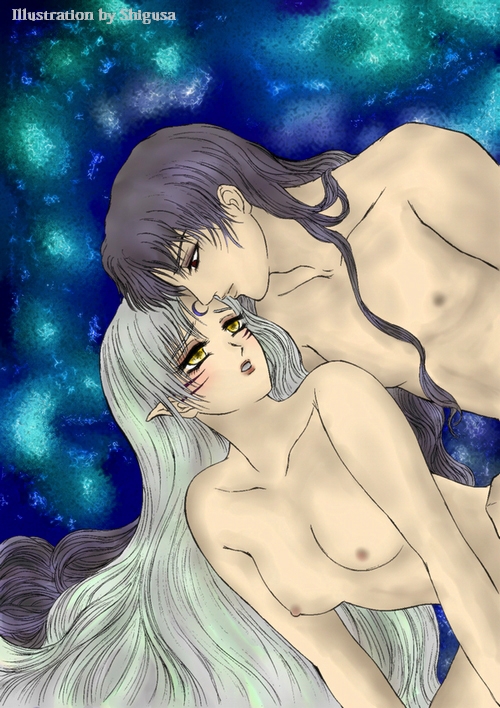 artist_request beige_skin black_hair breasts brown_eyes color female grey_hair hair inuyasha long_hair male naraku nipples nude open_eyes pointy_ears rule_63 sesshoumaru tagme yellow_eyes