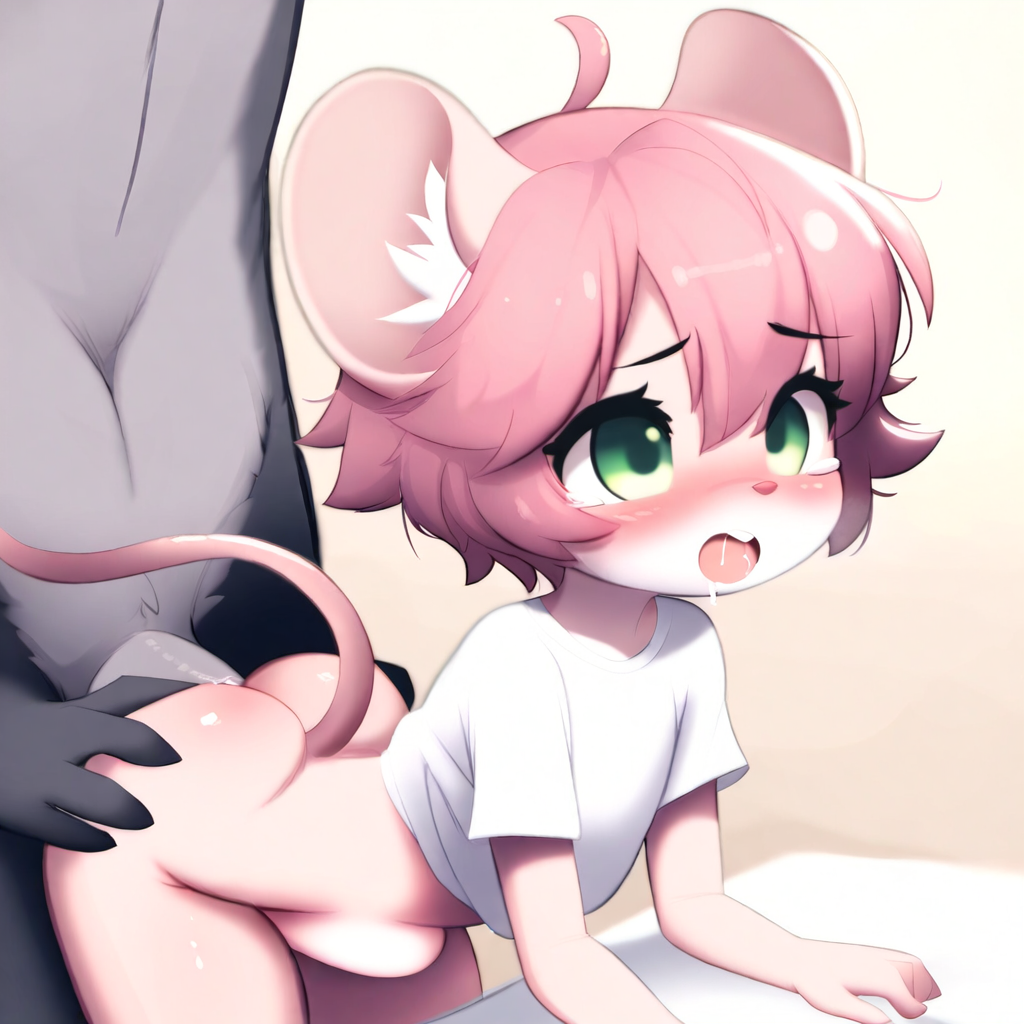 ai_generated anal anthro cub from_behind furry furry_only fuzzle fuzzleedits_(artist) green_eyes hi_res mouse mouse_ears mouse_tail penetration pink_hair rodent thick_thighs young