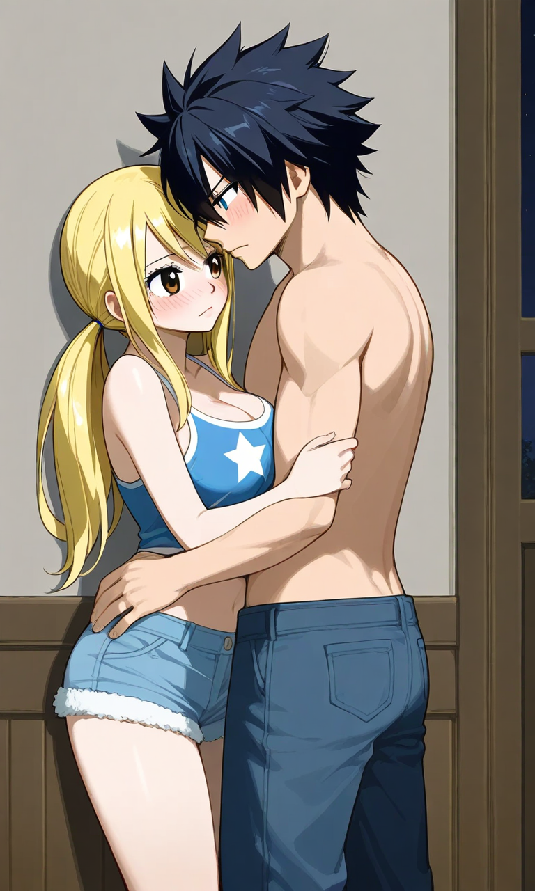 ai_generated black_hair blonde_hair fairy_tail gray_fullbuster lucy_heartfilia