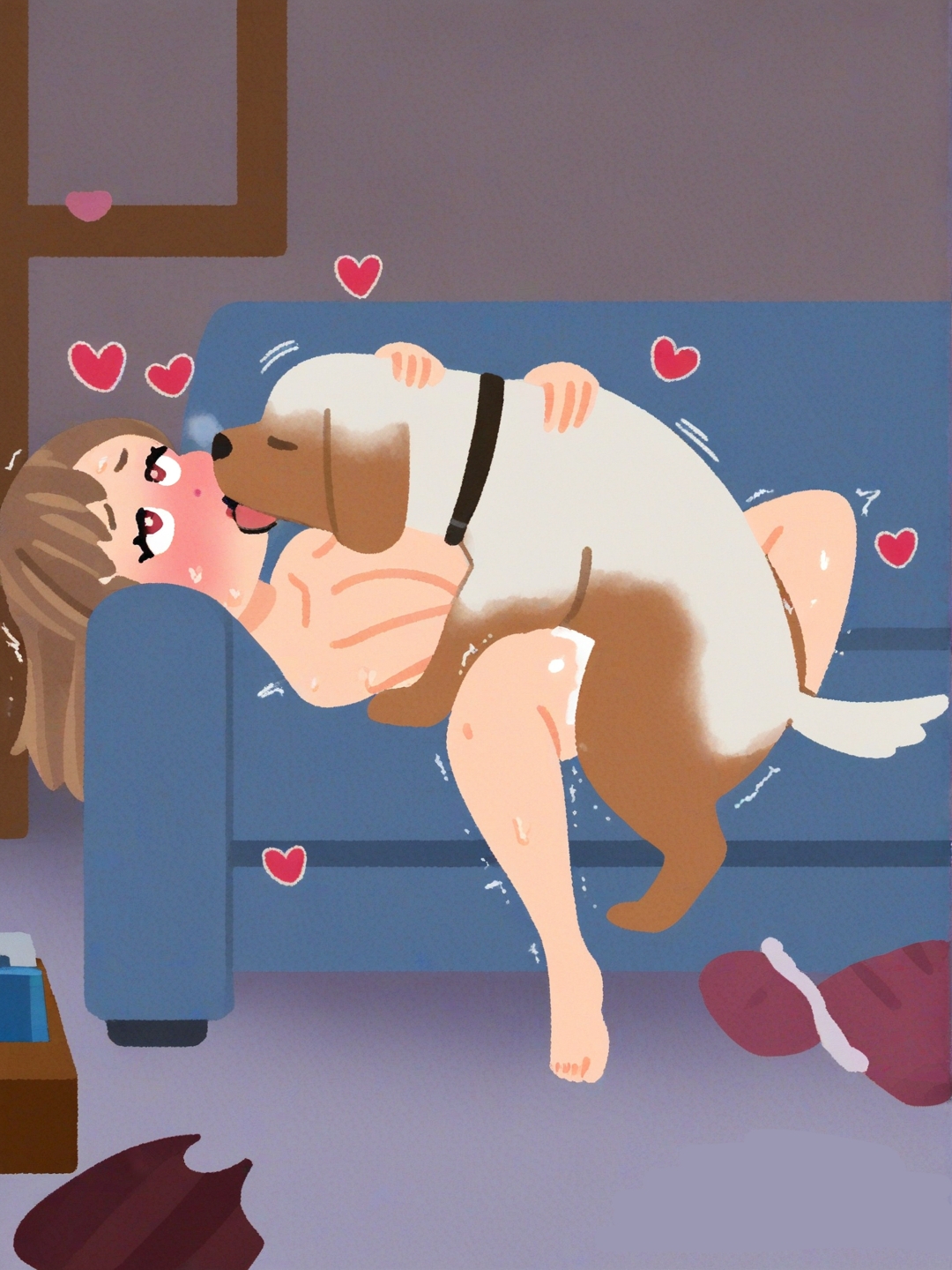 ai generated, bestiality kiss, brown hair, canine, canine on human, chubby female, couch, couch sex, cum in pussy, domestic dog, female kissing feral, female on feral, femsub, feral, feral on female, feral on human, feral penetrating, feral penetrating human, heart, hikikomori, human female, human on feral, human penetrated, kiss, kissing, kissing while penetrated, light-skinned female, looking pleasured, love, love making, lovers, loving it, missionary position, passionate, pleasure face, rikocausa, romantic, romantic couple, submissive human, zoophilia