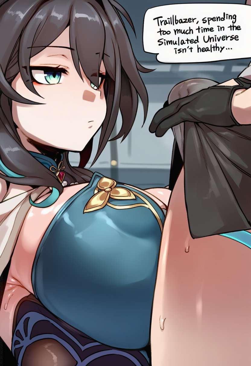 1futa1girl, 1girls, ai generated, automaticaroma, big thighs, blush, breasts, brown hair, brown hair female, brown-haired female, busty female, busty woman, cock, comic, curvaceous, curvaceous body, curvaceous female, curvaceous figure, curvaceous hips, curvaceous thighs, dick, dickgirl, dickgirl/female, female, female on futa, female on top, femdom, fully clothed, fully clothed female, futa/female, futanari, futasub, grey hair, hair, honkai (series), honkai: star rail, hourglass figure, hourglass figured female, hoyoverse, humiliation, laboratory, laboratory background, large boobs, large breasts, large tits, long hair, long hair female, mature body, mature female, mature woman, mihoyo, netorare, ntr, partially clothed, partially clothed futa, penis, plump boobs, plump breasts, plump thighs, plump tits, ruan mei (honkai: star rail), short hair, short hair female, size comparison, size difference, small cock, small dick, small penis, small penis futa, sph, stelle (honkai: star rail), submissive, submissive futa, sweat, sweating, sweaty, sweaty body, text, text bubble, thighs, trailblazer (honkai: star rail), unique eyes, unique hair, voluptuous, voluptuous female, voluptuous woman