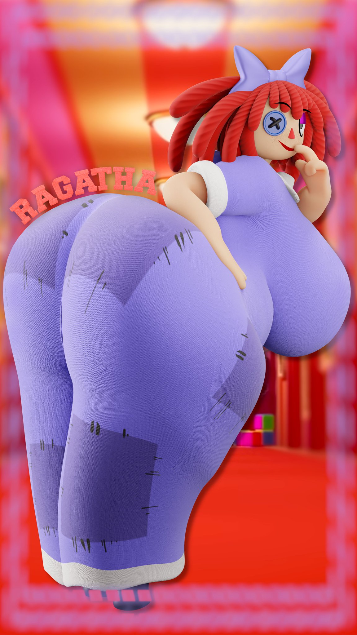 1girls, 3d, blender, breasts, busty, chubby, coolbeanoishere, doll, female, female only, glitch productions, huge areolae, huge breasts, huge nipples, hyper, jordevoir, large breasts, looking at viewer, nipples, pussy, ragatha (coolbeanoishere), ragatha (the amazing digital circus), red hair, solo, tagme, the amazing digital circus