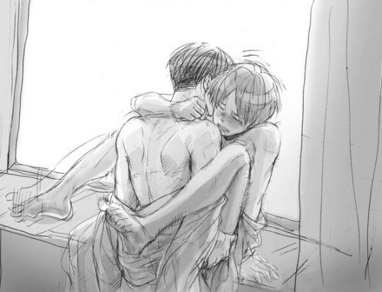 2boys anal anal_sex attack_on_titan eren_jaeger gay levi levi_ackerman male_only monochrome shingeki_no_kyojin tagme yaoi