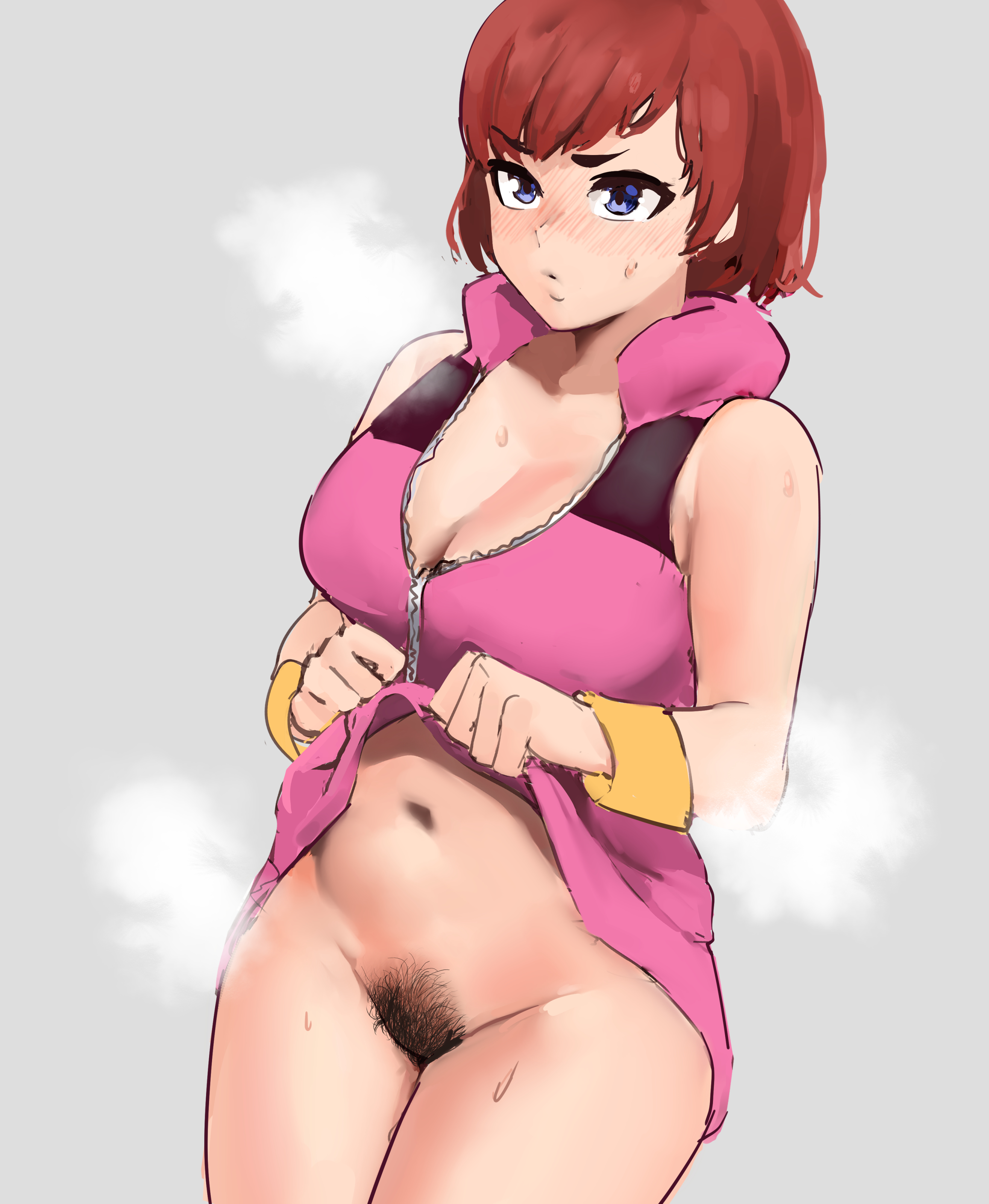 1girls, breasts, cleavage, disney, female, female only, kairi, kingdom hearts, musk, pubic hair, pussy, red hair, red-haired female, skirt lift, smell, solo, square enix, yotahen