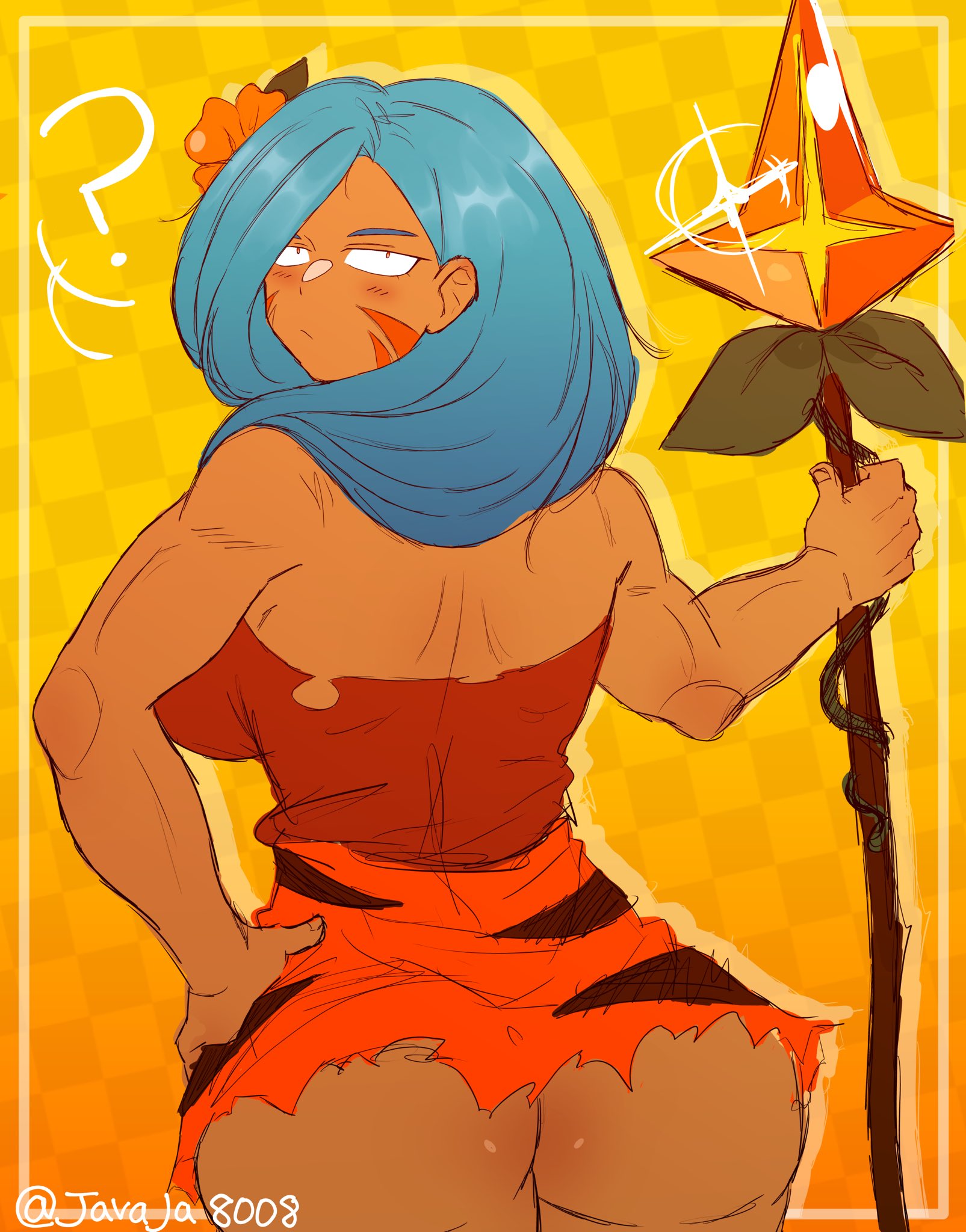 ass, breasts, bubble ass, bubble butt, cookie, cookie run, female, javaja8008, looking back, question mark, tiger lily cookie