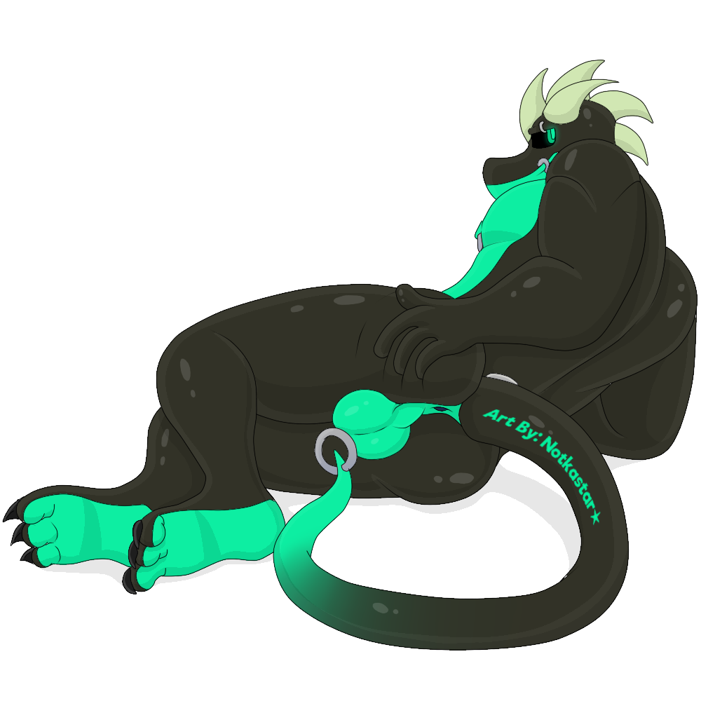 1:1 alpha_channel anthro ass balls dragon feet genitals glistening glowing glowing_eyes horn jack_dragon_(character) lying male notkastar piercing smile solo spread_butt spreading text