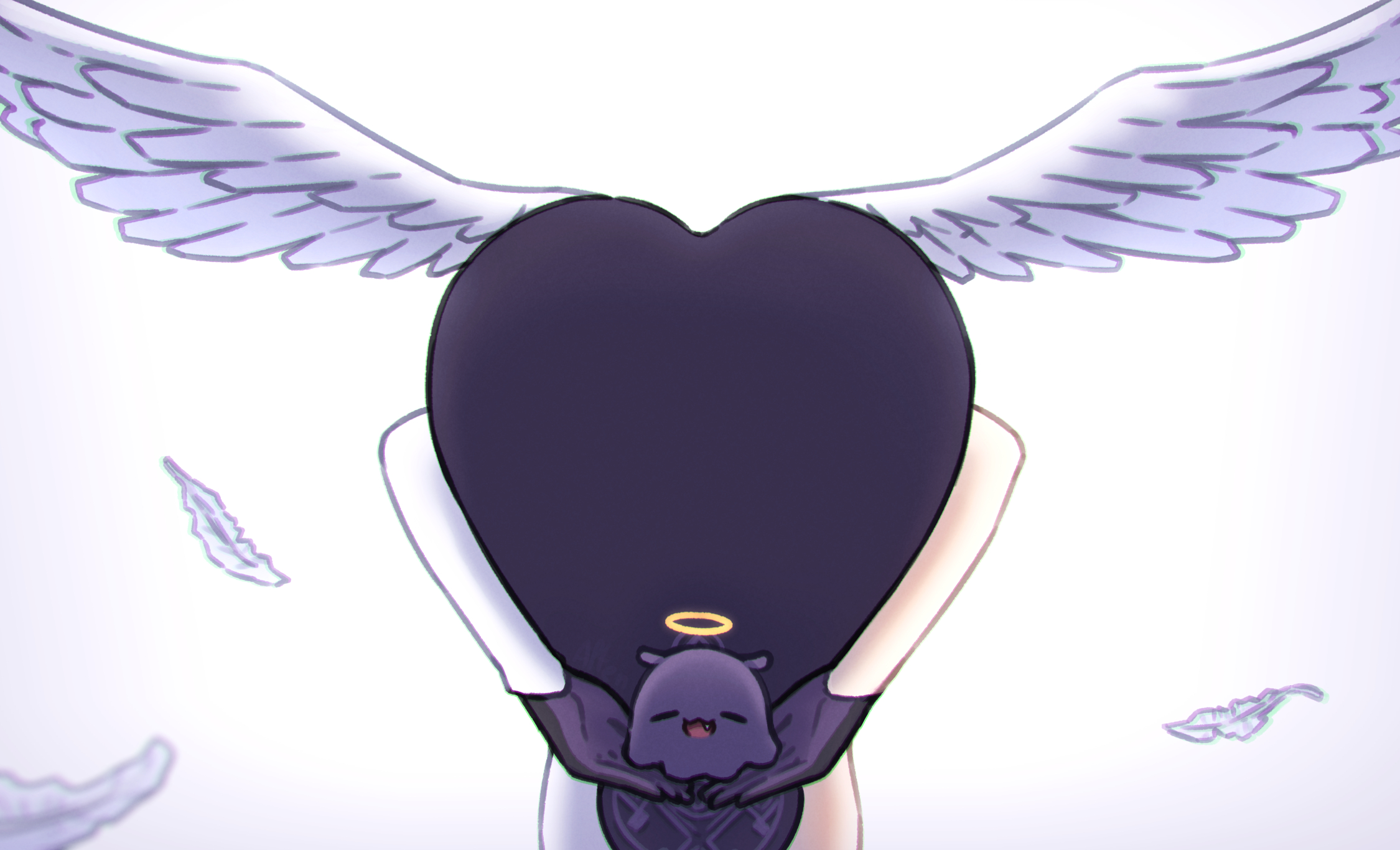 1girls, 2026, 2d, 2d (artwork), alten, angel wings, ass, ass up, ass up face down, back, back view, big ass, big butt, clothed, clothing, color, colored, digital media (artwork), dress, fan mascot (vtuber), female, female only, heart, hi res, hololive, hololive english, hololive myth, light skin, light-skinned female, meme, ninomae ina'nis, praise da booty (meme), reference image, simple background, smile, solo, takodachi, takodachi (ninomae ina'nis), thick ass, thick thighs, thighs, viewed from behind, virtual youtuber, vtuber, white background, wings