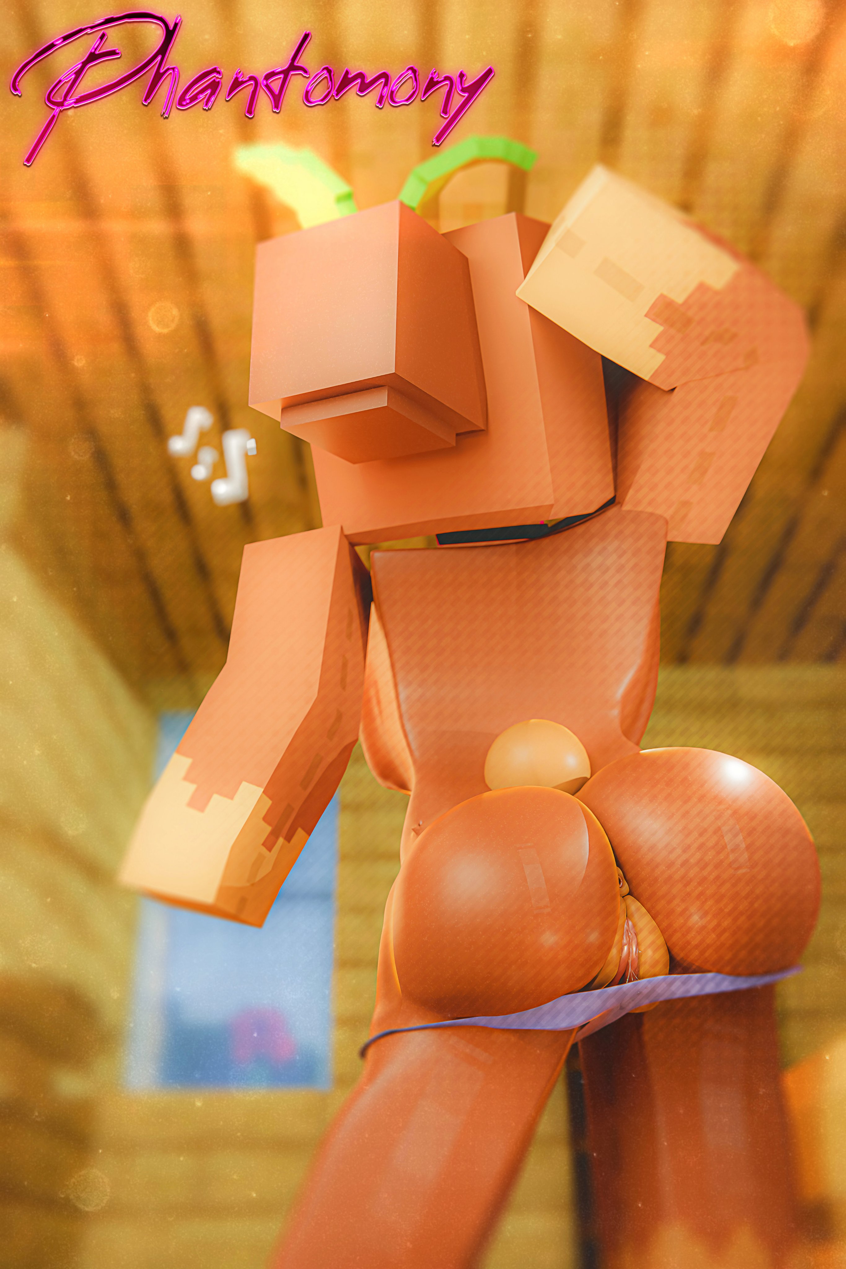 3d, 3d (artwork), ass, asshole, behind view, bia prowell (slipperyt), big ass, big butt, from behind, minecraft, panties, panties down, phantomony, plushie, slipperyt, stretching, tail, teddy bear, vagina