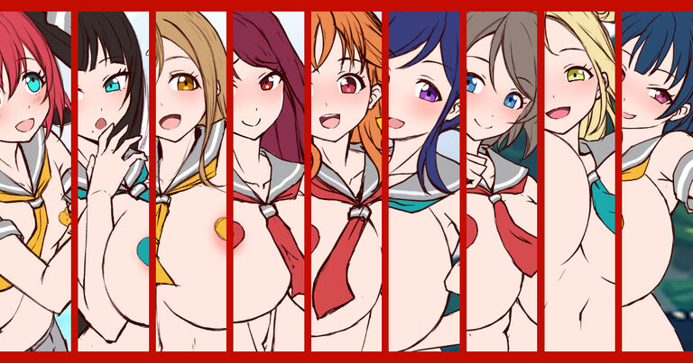 6+girls 9girls alternate_breast_size aqours big_breasts breasts cilica flat_chest kunikida_hanamaru kurosawa_dia kurosawa_ruby large_breasts love_live! love_live!_sunshine!! matsuura_kanan nipple_pasties nipple_slip ohara_mari preview reverse_bunnysuit reverse_outfit sakurauchi_riko sample sketch small_breasts takami_chika take_your_pick tsushima_yoshiko uranohoshi_school_uniform watanabe_you