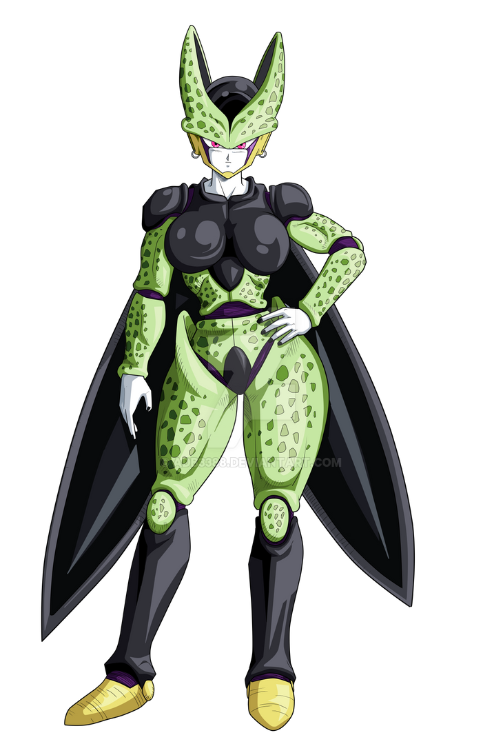 adb3388 big_breasts bio-android_(dragon_ball) cell_(dragon_ball) dragon_ball perfect_cell plain_background rule_63 watermark wide_hips