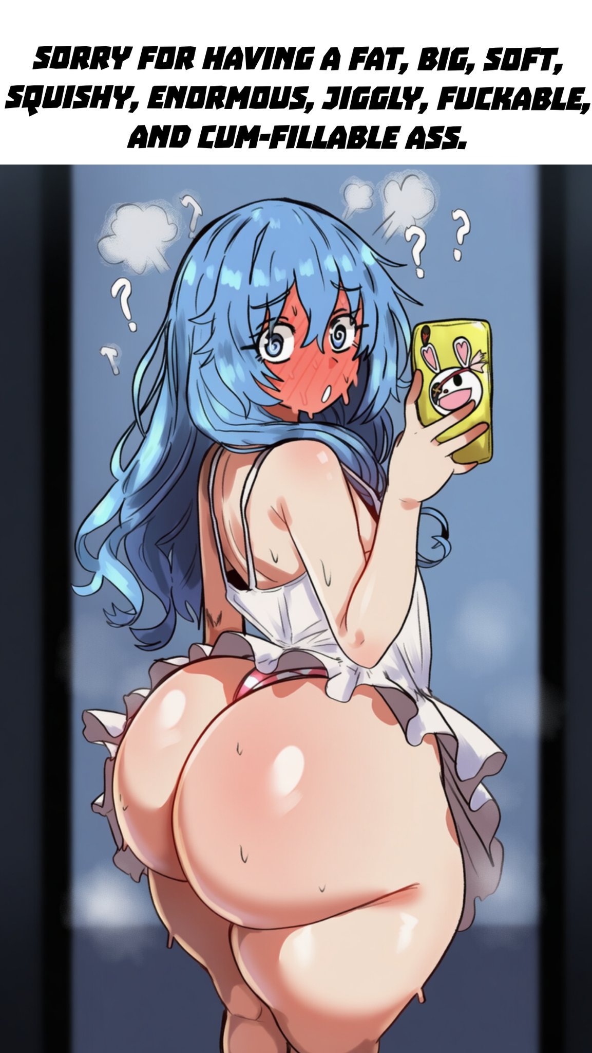1girls ai_generated ass ass_bigger_than_head ass_focus big_ass blush curvy_ass date_a_live girlfriend himekawa_yoshino ishimo mini_dress pervert_female petite_body petite_female phone_screen selfie selfie_pose sexy_body sexy_female sexy_pose small_breasts text_box thick_ass thick_hips thick_legs thick_thighs underwear