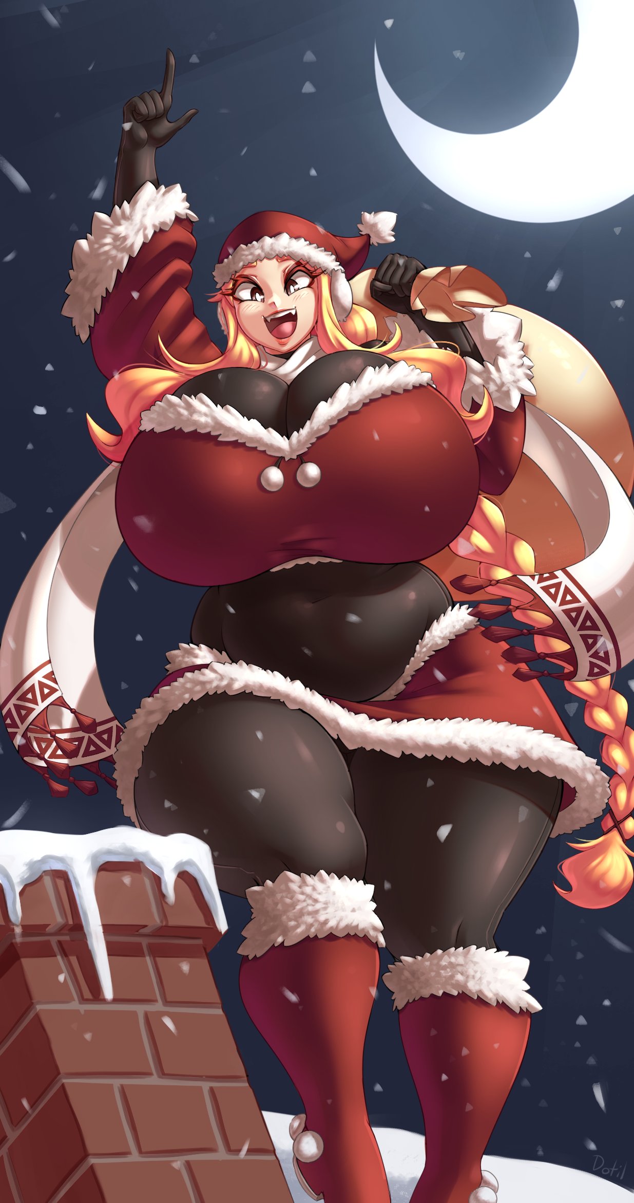 1girls arina_(dotil) bbw big_ass big_breasts big_thighs blonde_hair breasts busty christmas chubby chubby_female cleavage dotil female female_focus female_only hips huge_ass huge_breasts large_ass large_breasts long_hair night night_sky pawg santa_costume snowing thick_thighs thighs venus_body voluptuous wide_hips