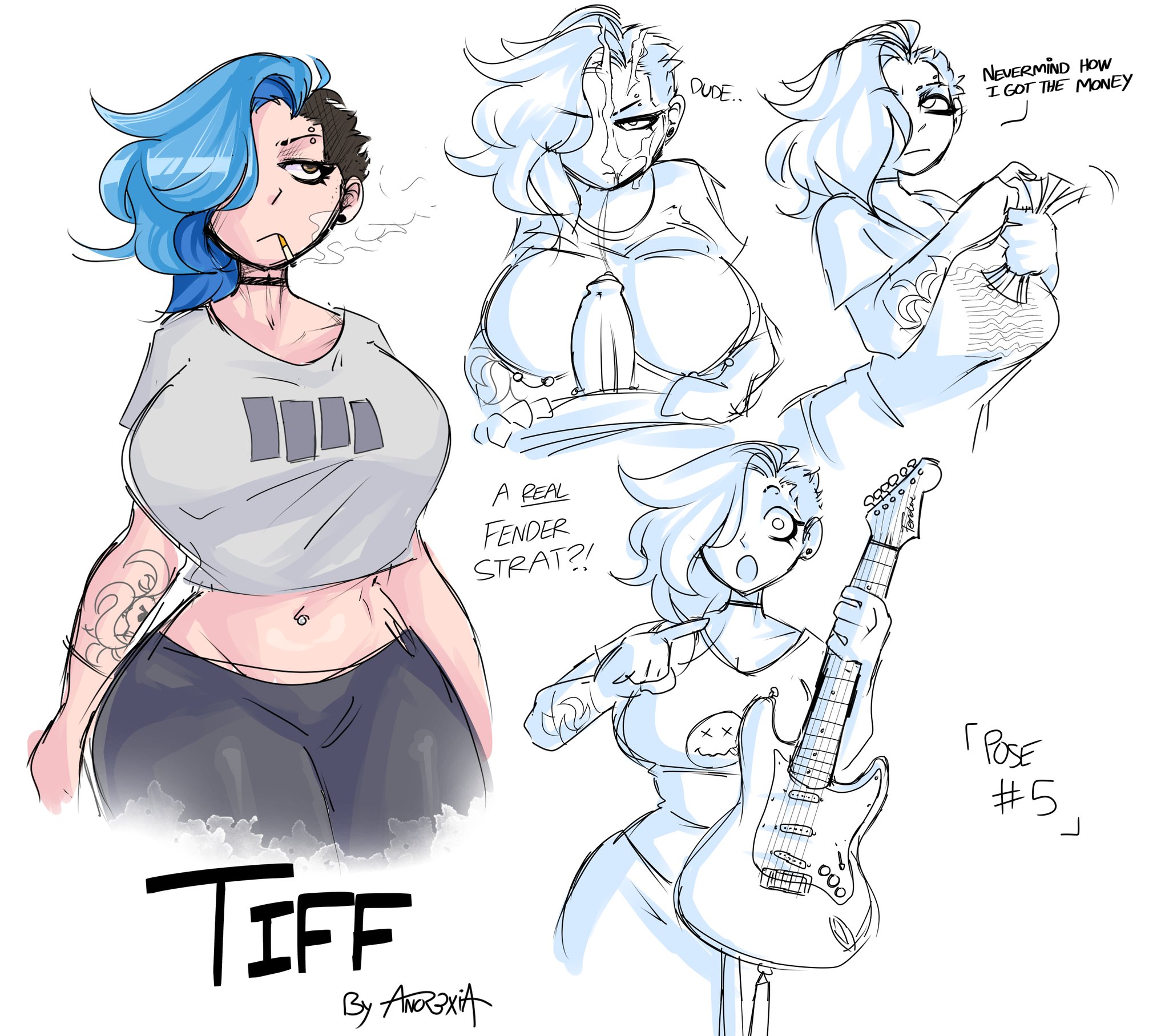 1girl1boy, 2022, 2d, anor3xia, asymmetrical hair, big breasts, big penis, black flag, black hair, blue hair, breasts, choker, cum on breasts, cum on face, curvy, curvy female, drawing, drawn, hair over one eye, huge cock, punk, punk girl, simple background, smoking, tagme, tattoo, tiff (anor3xia)