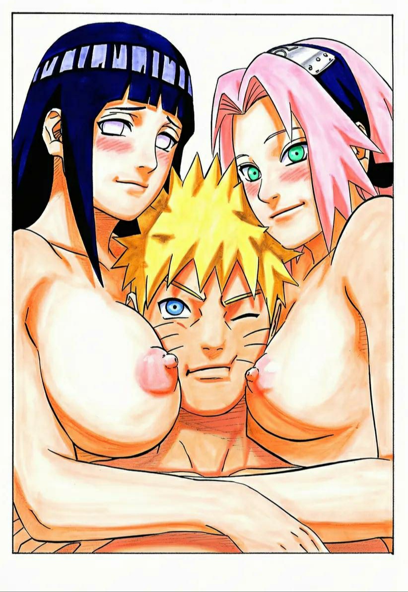 1boy, 2girls, ai, ai generated, between breasts, breasts, haruno sakura, hyuuga hinata, long hair, manga style, medium hair, multiple girls, naruto (series), naruto shippuden, sakura haruno, sandwiched, short hair, uzumaki naruto