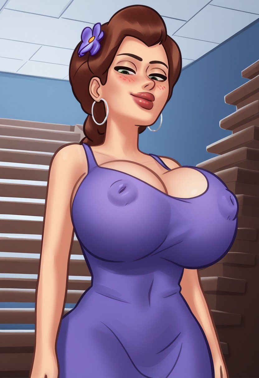 1girls 2d 2d_(artwork) becca_(summertime_saga) big_breasts breasts civitai clothed clothing digital_drawing_(artwork) digital_media_(artwork) dress erect_nipples erect_nipples_under_clothes female female_focus female_only green_eyes inverted_nipples kiwimike light-skinned_female light_skin looking_at_viewer medium_breasts nipples no_bra pose posing red_hair red_hair summertime_saga teenage_girl teenager