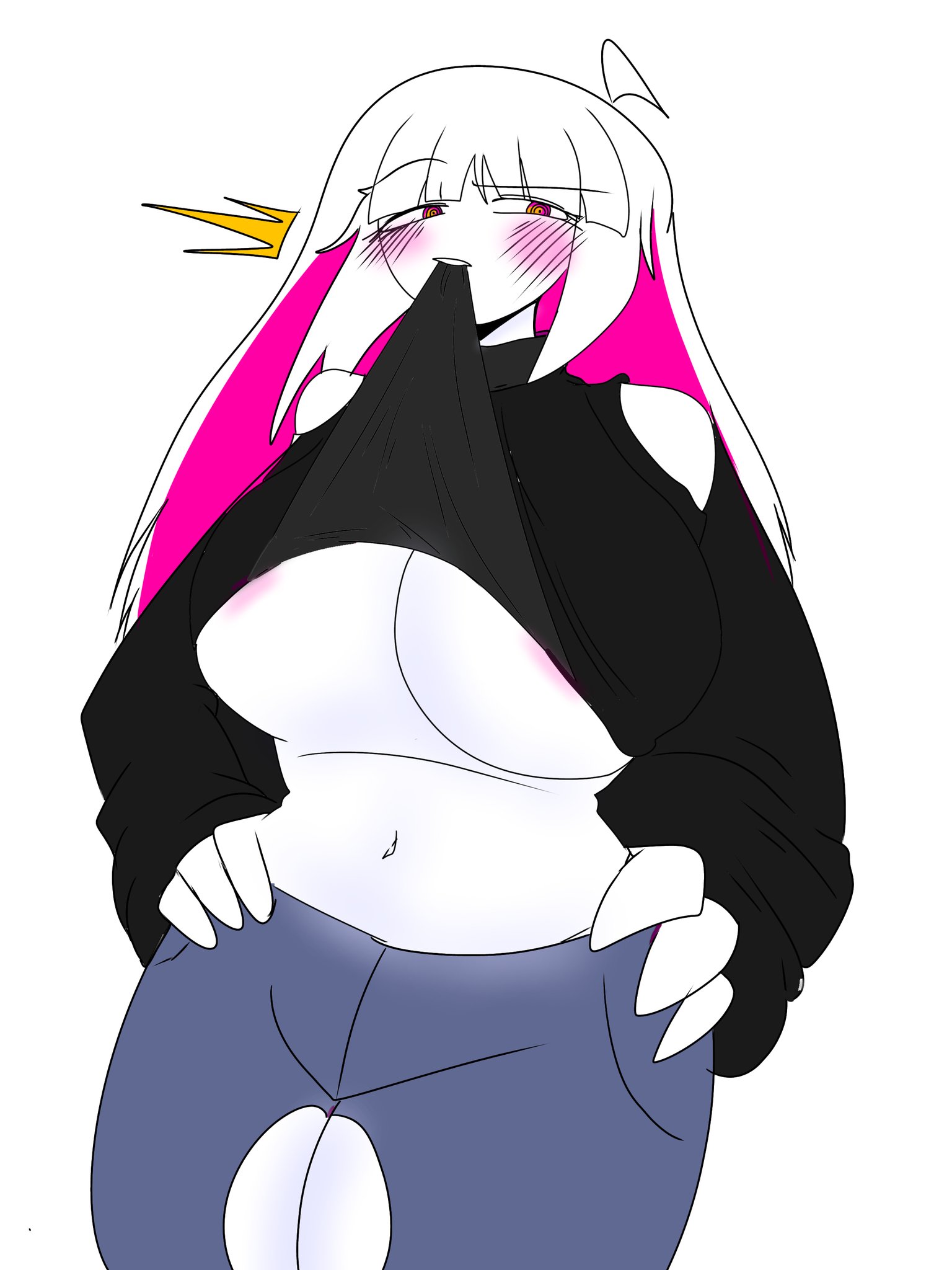belly button, big breasts, breasts, female, friday night funkin, friday night funkin mod, lifted shirt, nikusa (sugarratio), tagme, white body, white hair