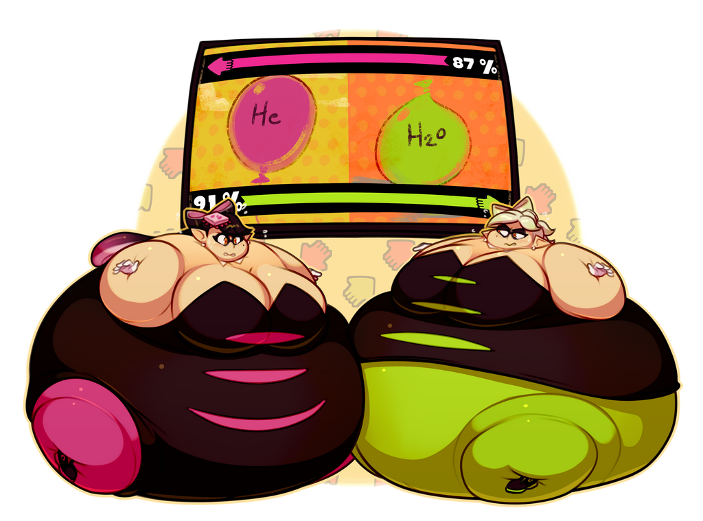 air_inflation black_dress black_hair blimp body_expansion body_inflation callie_(splatoon) female green_legwear helium_inflation inflation inflation_fetish marie_(splatoon) nintendo pink_legwear ridiculouscake splatfest splatoon splatoon_(series) squid_sisters two_females white_gloves white_hair white_skin yellow_eyes