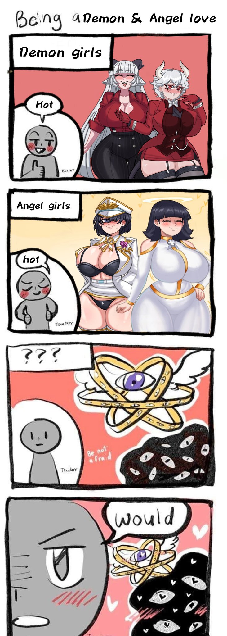 1boy 4girls angel baphomet_(grizz) beelzebub_(helltaker) biblically_accurate_angel biblically_accurate_demon breasts demon doocen edit edited english_text female gonzalo_costa helltaker large_breasts light-skinned_female light_skin meme michael_(helltaker) samuel_(significantsquare98) text thick_thighs thighhighs thighs wide_hips