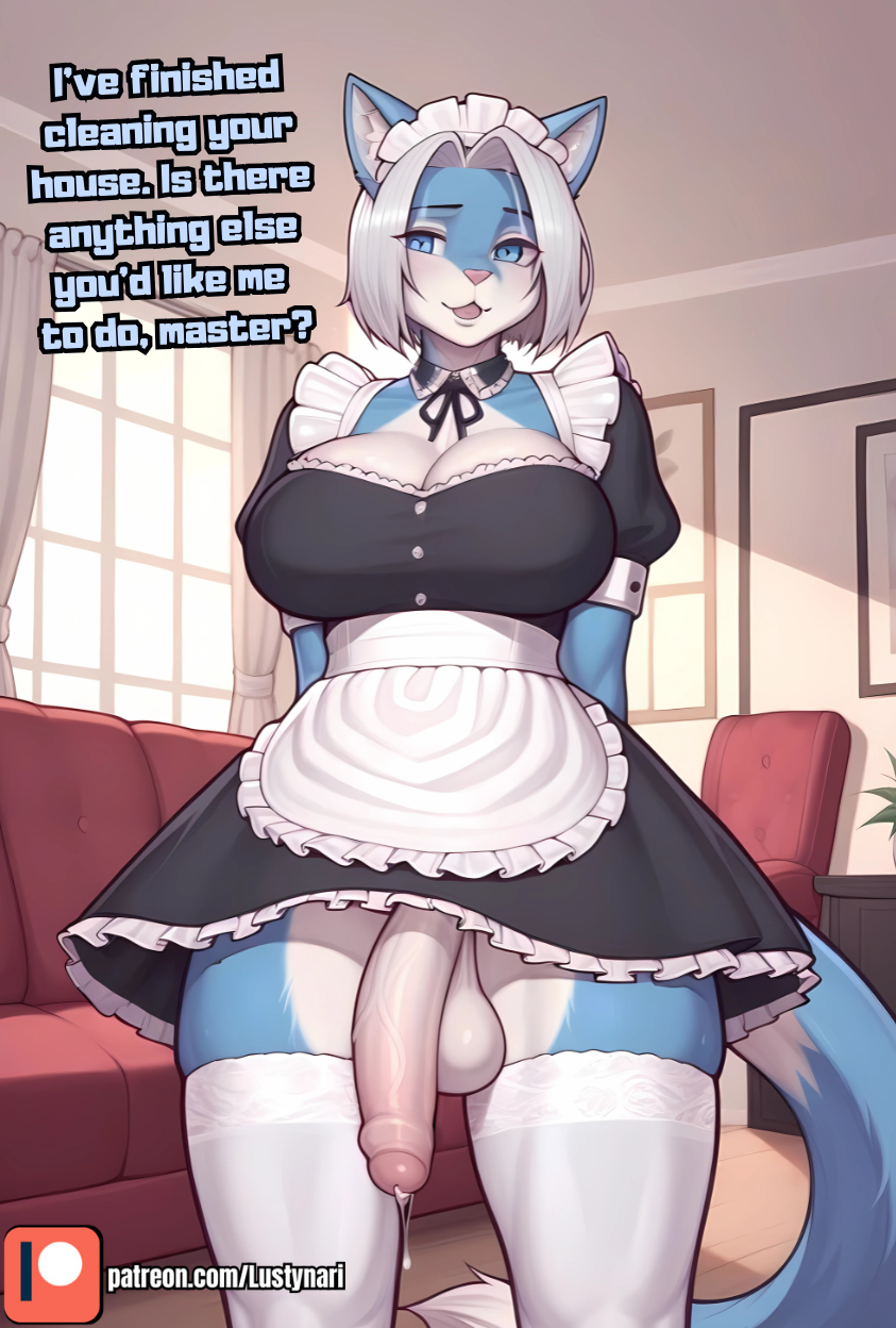 1anthro 1furry 1futa ai_generated anthro anthro_futa big_breasts curvy curvy_figure dialogue dickgirl english_text furry furry_ears furry_only futa_only futadom futanari looking_at_viewer lustynari maid maid_outfit maid_uniform solo solo_focus solo_futa talking_to_viewer thick thick_ass thick_legs thick_penis thick_thighs veins veins_on_dick veiny veiny_penis