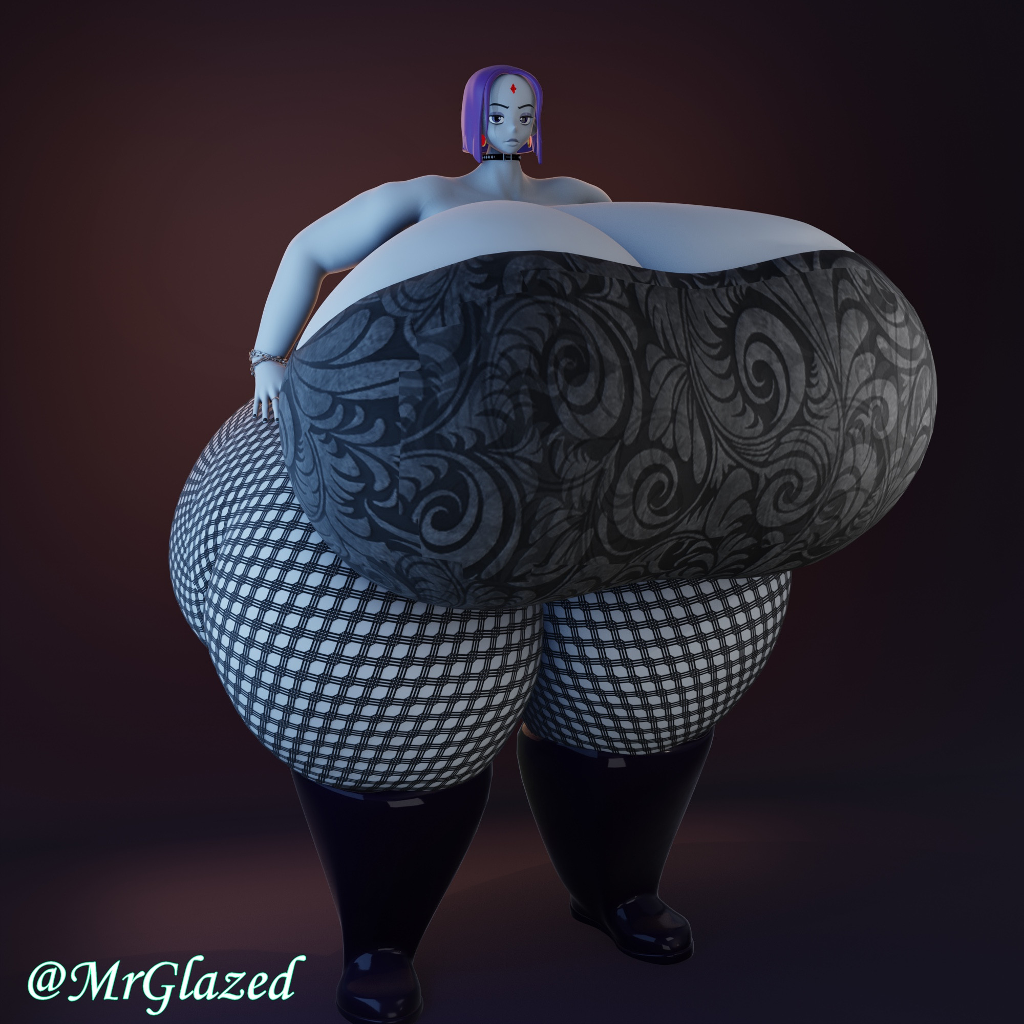 1girls, 3d, ass, big ass, big breasts, breasts, cleavage, dc, dc comics, fat ass, female, female focus, female only, fishnets, fully clothed, giant ass, giant breasts, gigantic ass, gigantic breasts, goth, grey skin, huge ass, huge breasts, huge thighs, hyper, hyper ass, hyper breasts, hyper hips, hyper thighs, massive ass, massive breasts, massive thighs, mrglazed, purple hair, raven (dc), revealing clothes, round ass, solo, teen titans, thick ass, thick thighs, wide hips
