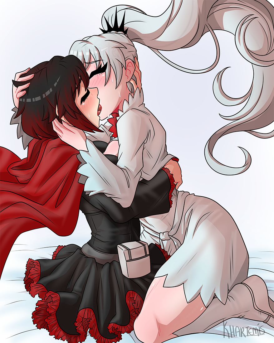 2girls female female_only khartemis kissing multiple_girls ruby_rose rwby weiss_schnee yuri