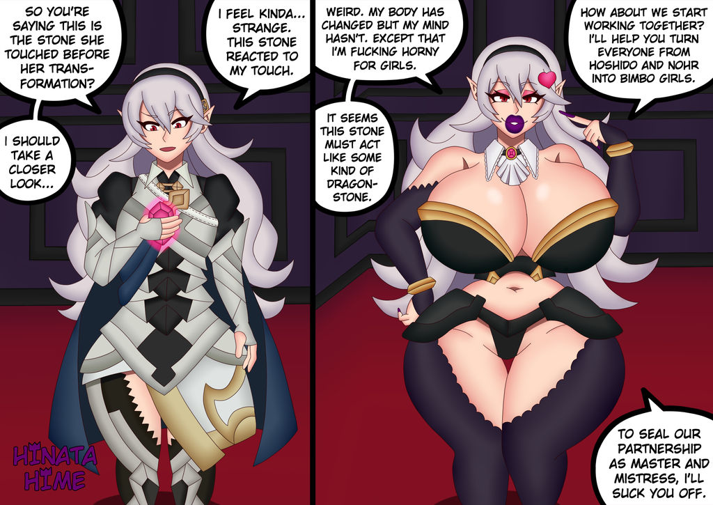 big_ass big_breasts big_lips bimbo bimbo_body bimbo_lips bimbofication bimbofied corrin_(fire_emblem) corrin_(fire_emblem)_(female) fire_emblem fire_emblem_fates hinata-hime nintendo skimpy_clothes thick_thighs transformation transformation_sequence white_hair