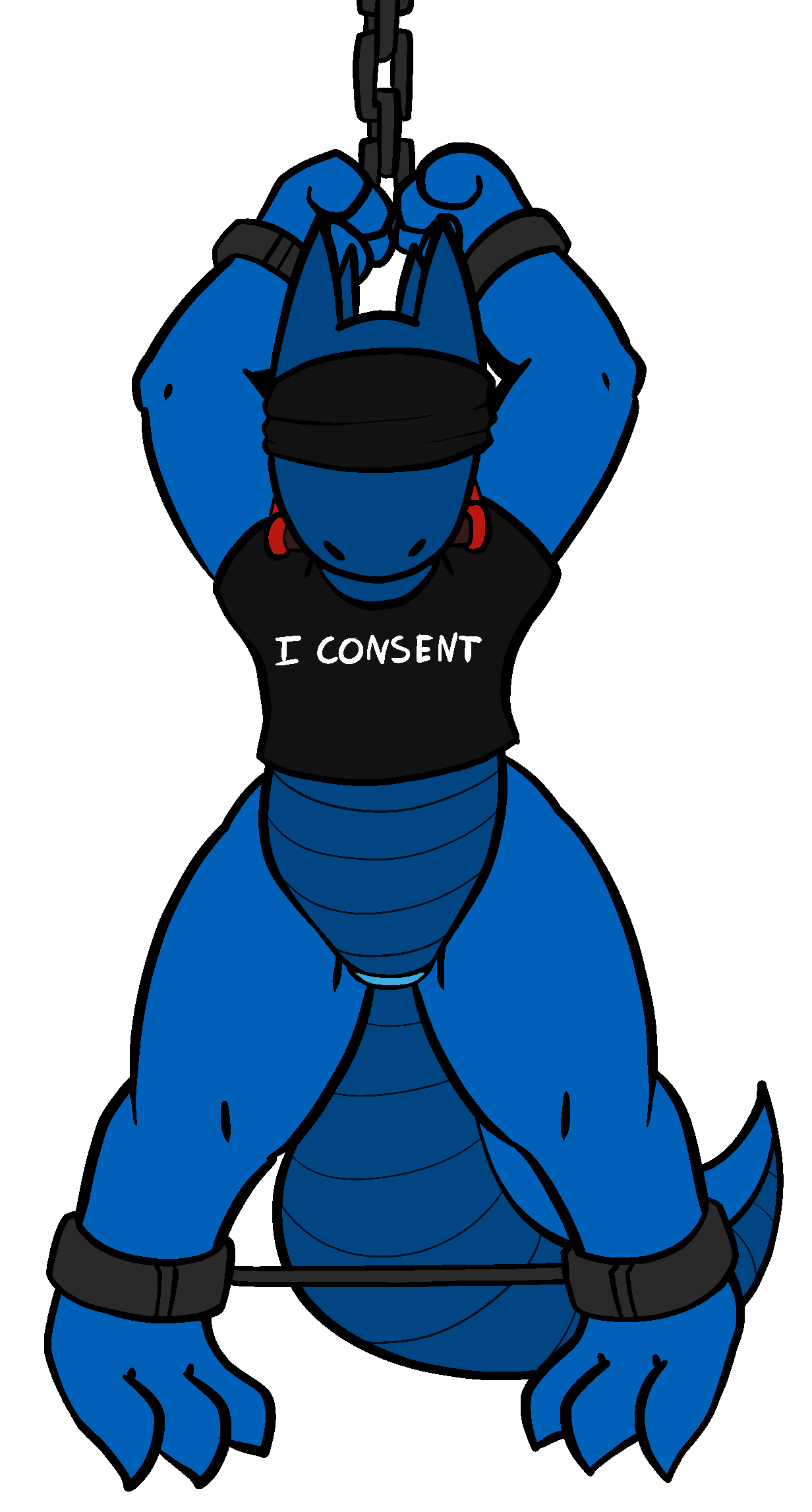 alpha_channel animal_genitalia anthro blindfold bondage bondage bound cloaca consent_themes english_text female gag gagged genitals hi_res kobold lolori pussy reptile restraints scalie solo spread_legs spreader_bar spreading submissive text trout_(artist) wrist_cuff