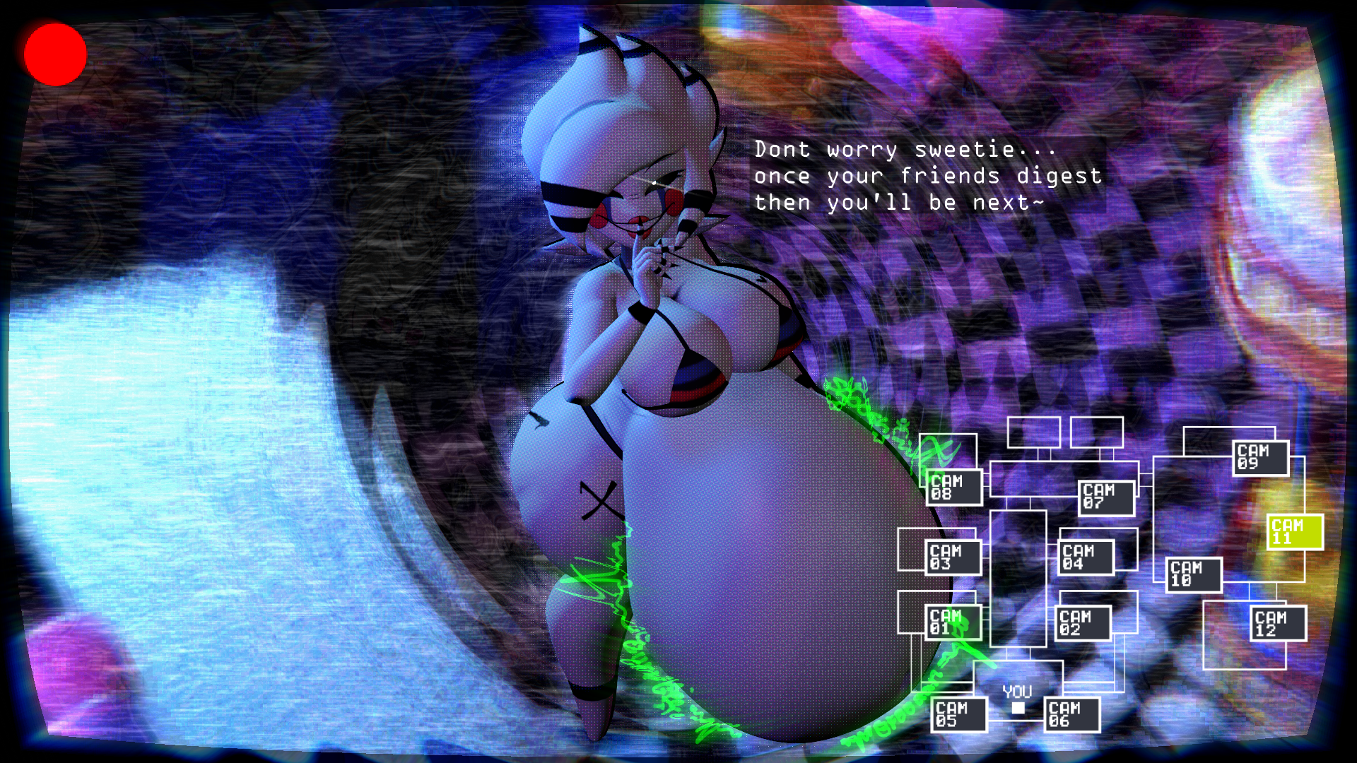 3d, 3d (artwork), belly noises, bloated belly, bloated stomach, digestion, digestion noises, fazclaire's nightclub, female, female focus, female only, five nights at freddy's, five nights at freddy's 2, fredina's nightclub, huge belly, huge gut, huge stomach, hyper, hyper belly, hyper butt, marie (cally3d), prey bulge, puppet (fnaf), sfm, tagme, vore, vore belly, vore digestion, vornexlipa