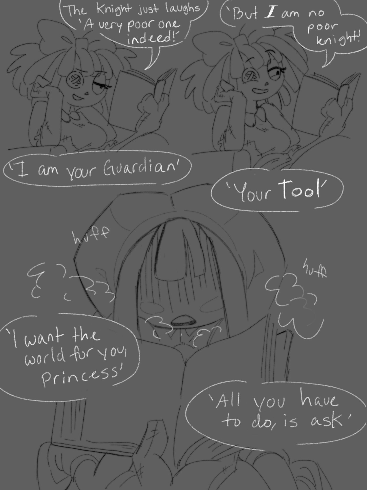 2girls, bow, button eye, comic page, female, glitch productions, grinding, grinding on leg, hunmie art, jester, pomni, pomni (tadc), pomni (the amazing digital circus), ragatha, ragatha (tadc), ragatha (the amazing digital circus), ragdoll, reading book, romantic, the amazing digital circus, yuri