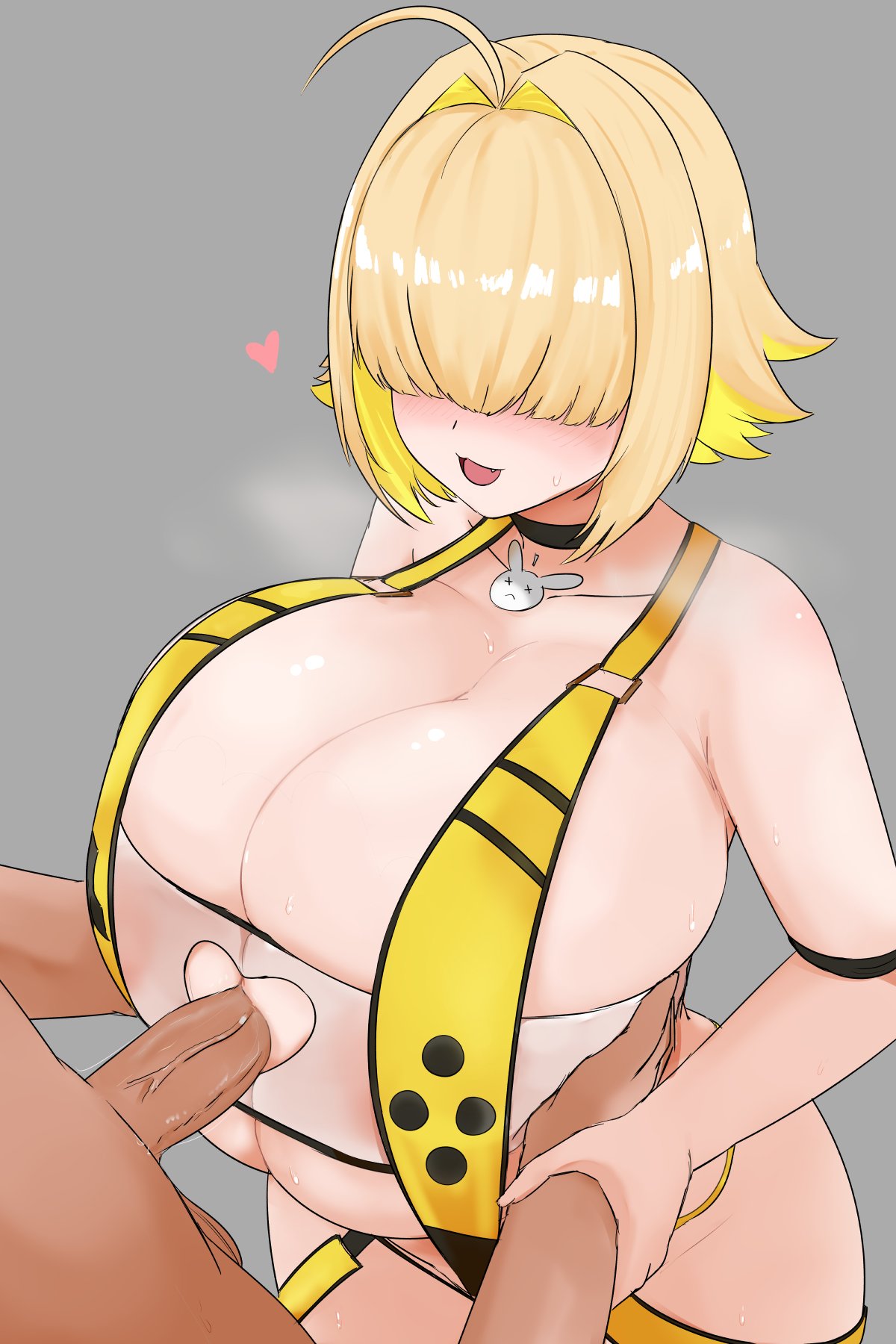 1boy, 1girls, 2d (artwork), breasts, breasts bigger than head, elegg (boom and shock) (nikke), elegg (nikke), female, female focus, gigantic breasts, goddess of victory: nikke, huge breasts, large breasts, male, nao (ritsancrossover), naozuri, paizuri