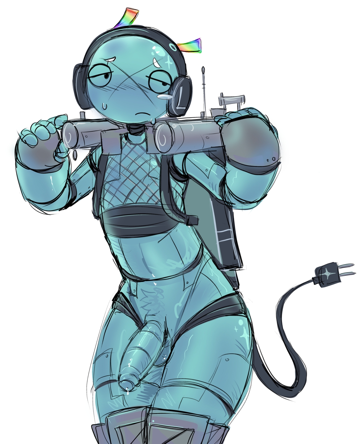 1boy, balls, big thighs, blue body, blue skin, die of death (roblox), femboy, killdroid, killdroid (die of death), livedroid, male, official alternate costume, penis, roblox, roblox game, robloxian, robot, robot boy, robot dick, self upload, solo male, tagme, tikimedolf