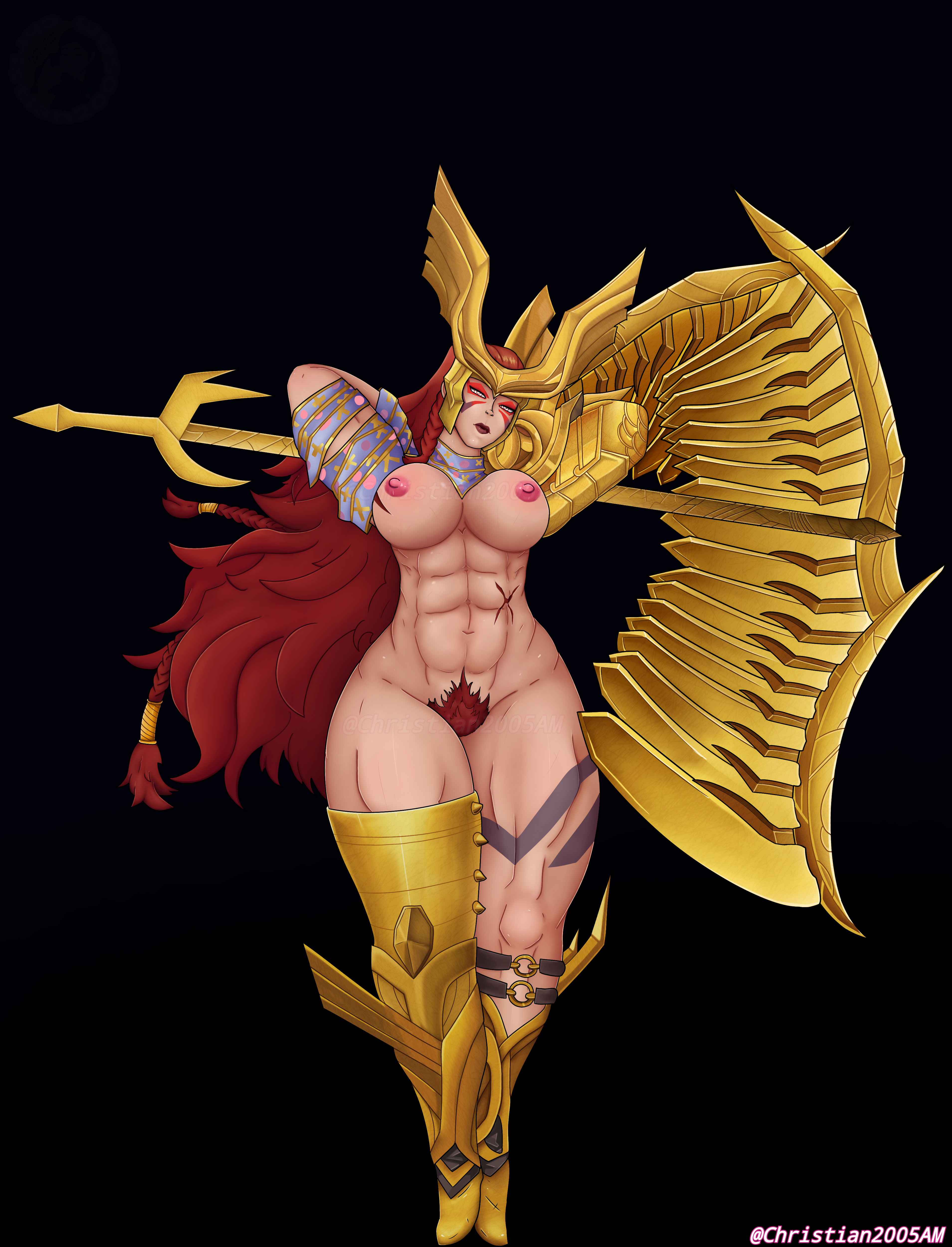 1girls, abs, angela (aldrif odinsdottir), big ass, big breasts, breasts, bush, christian2005am, female, female only, looking at viewer, marvel, marvel comics, marvel rivals, muscular, muscular female, pubic hair, pussy, scar, single wing, solo, thick ass, thick hips, thick thighs, thighs, thor (series), wings