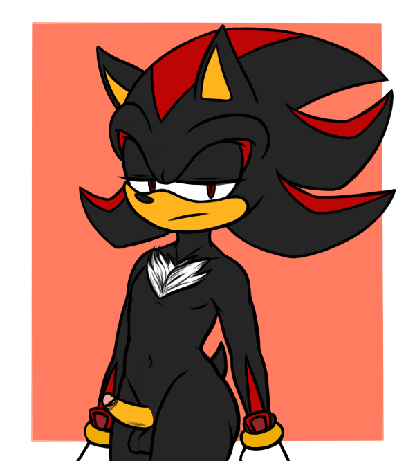 adhesivesocks anthro balls black_body body_hair chest_hair chest_tuft clothing erection eulipotyphlan foreskin fur fur_markings genitals gloves handwear hedgehog looking_at_viewer male mammal markings navel penis red_eyes sega shadow_the_hedgehog simple_background solo sonic_(series) sonic_the_hedgehog_(series) tuft white_clothing white_gloves white_handwear