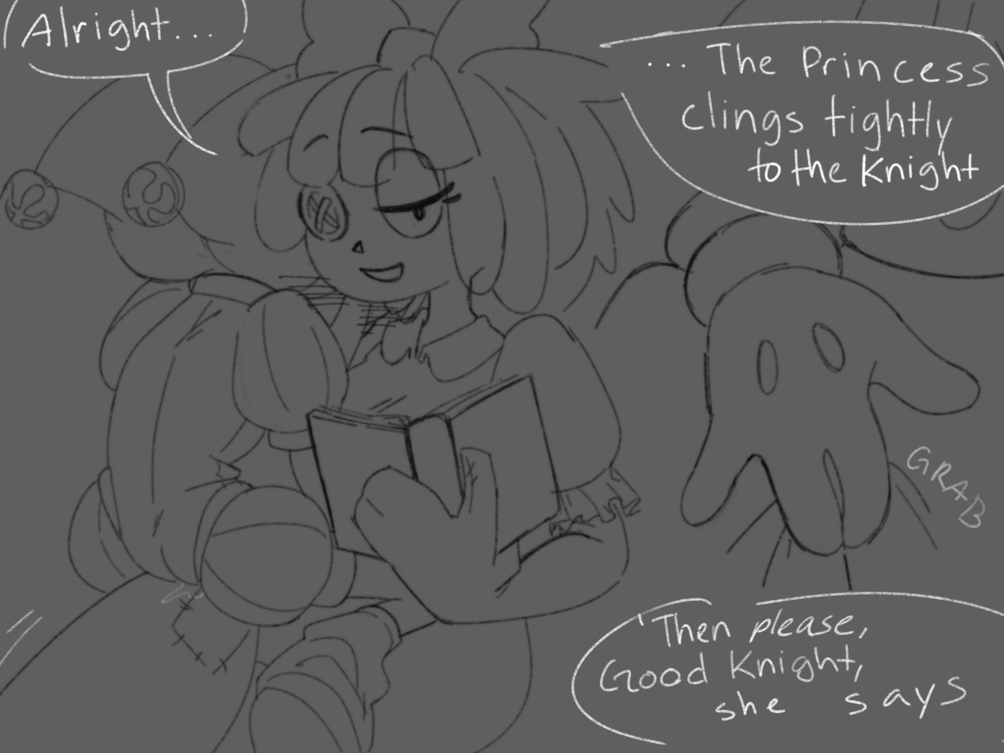 2girls, bow, button eye, comic page, female, glitch productions, grinding, grinding on leg, hunmie art, jester, pomni, pomni (tadc), pomni (the amazing digital circus), ragatha, ragatha (tadc), ragatha (the amazing digital circus), ragdoll, reading book, romantic, the amazing digital circus, yuri