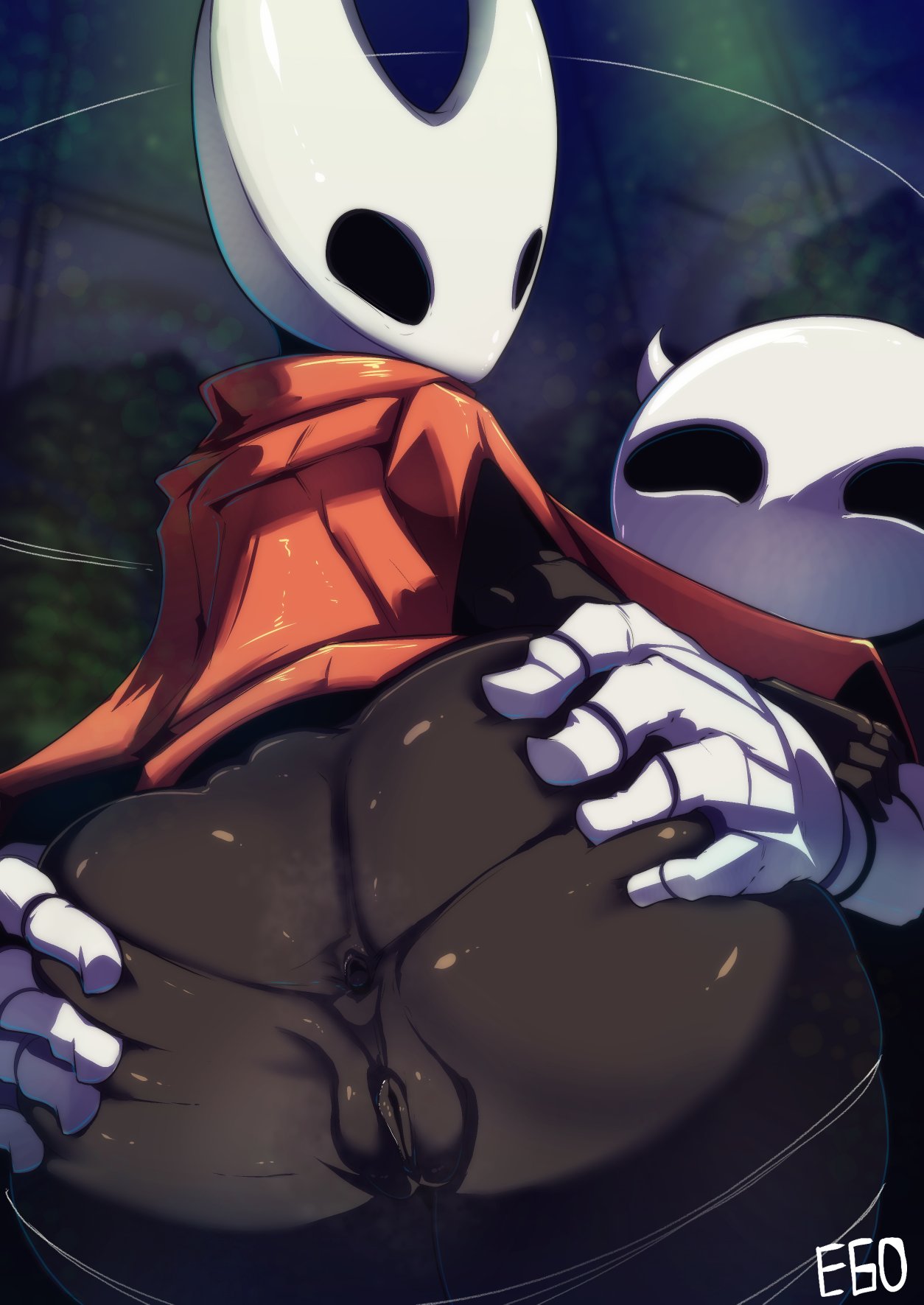 2021 anthro anus arthropod ass biped black_anus black_body black_pussy bottomless butt_grab cape cloak clothed clothing digital_media_(artwork) fecharis female genitals hand_on_butt hi_res hollow_knight hornet_(hollow_knight) insects looking_back owahi_ego pussy rear_view red_cape spread_butt spreading team_cherry vessel_(species) video_games